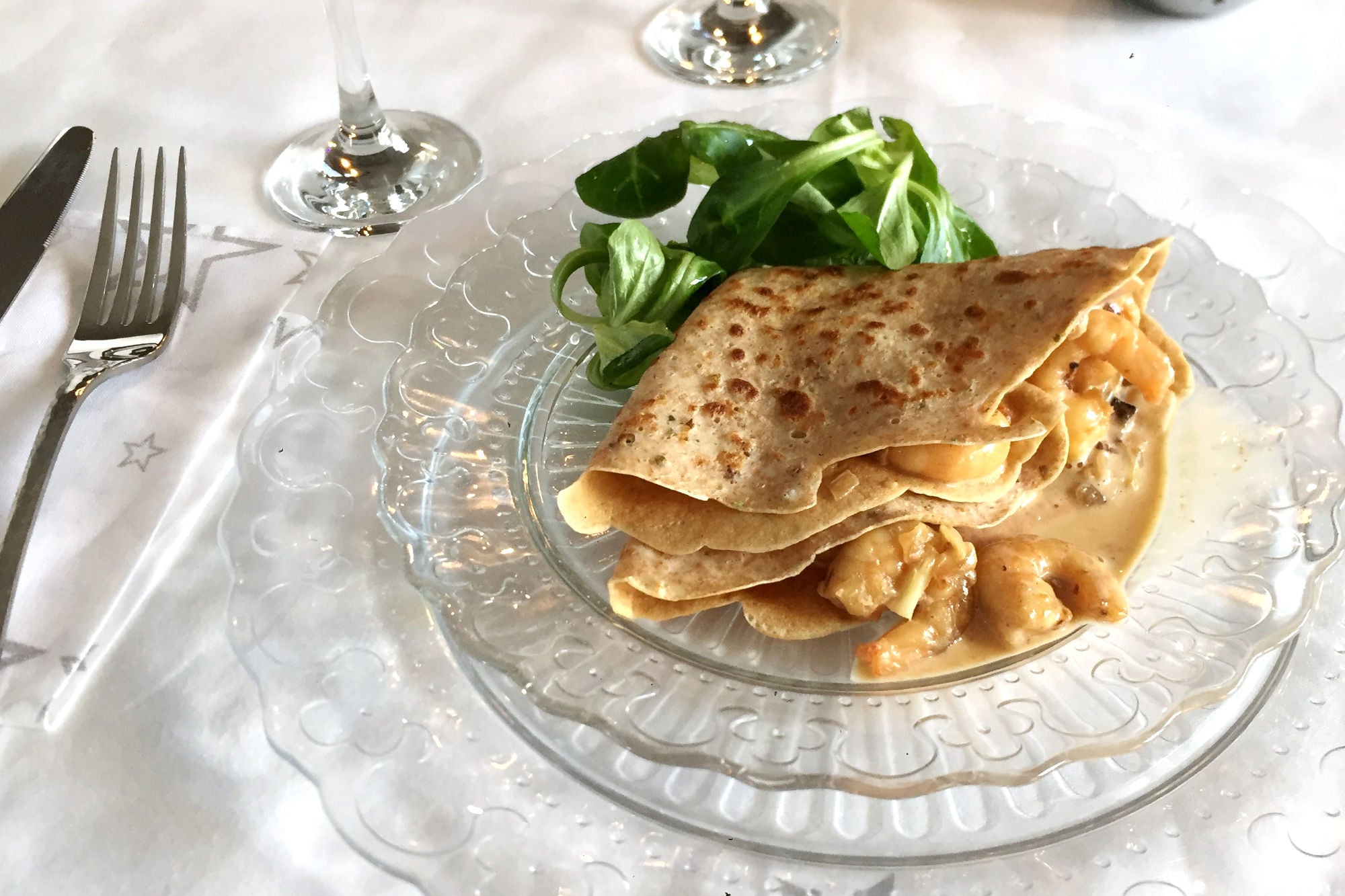 Crepes de langostinos al whisky