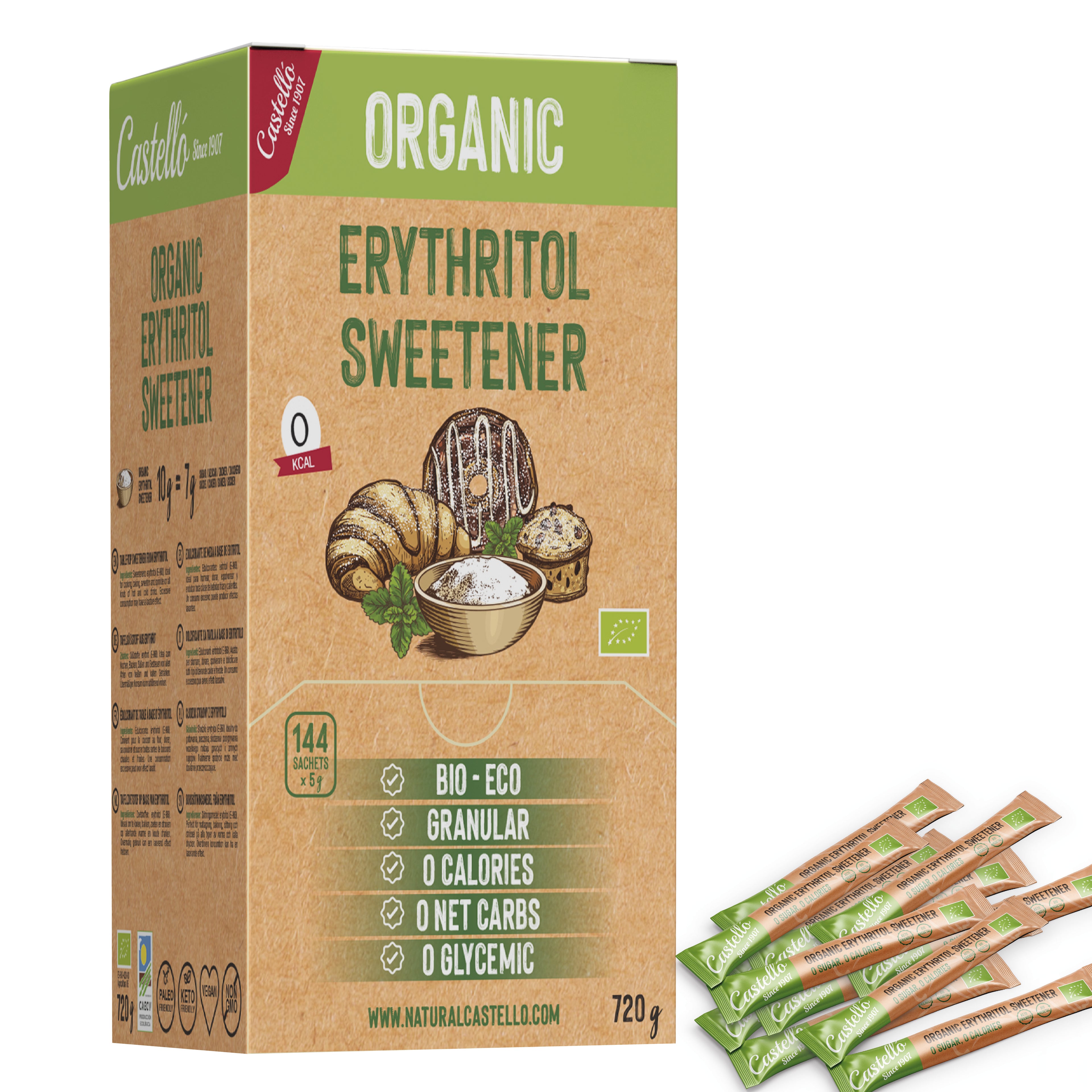 Eritritol Orgánico 144 sobres - Dulzor Bio y 0% Calorías