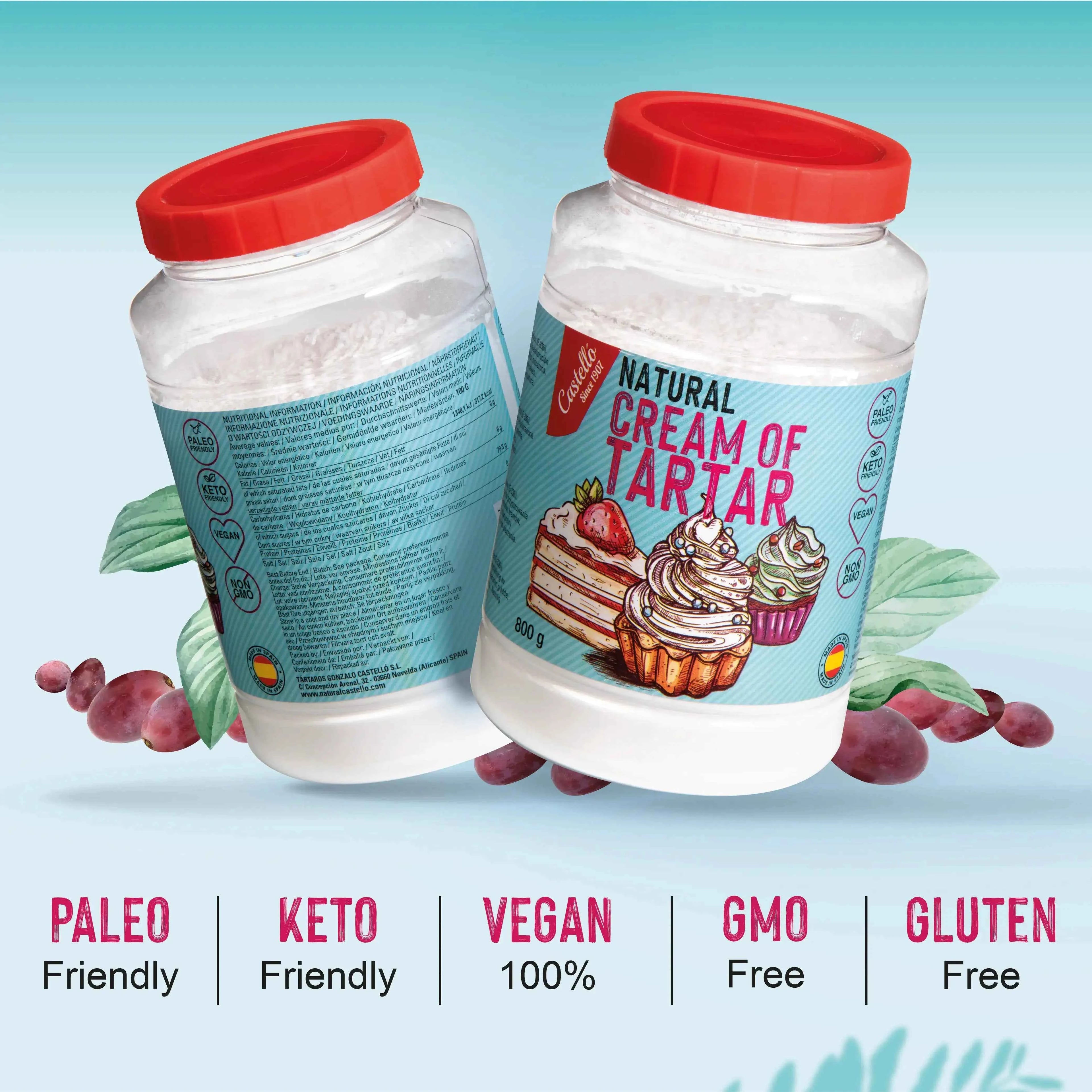 Crème de Tartre 800 g - Substitut Naturel de la Levure Chimique - Castelló depuis 1907