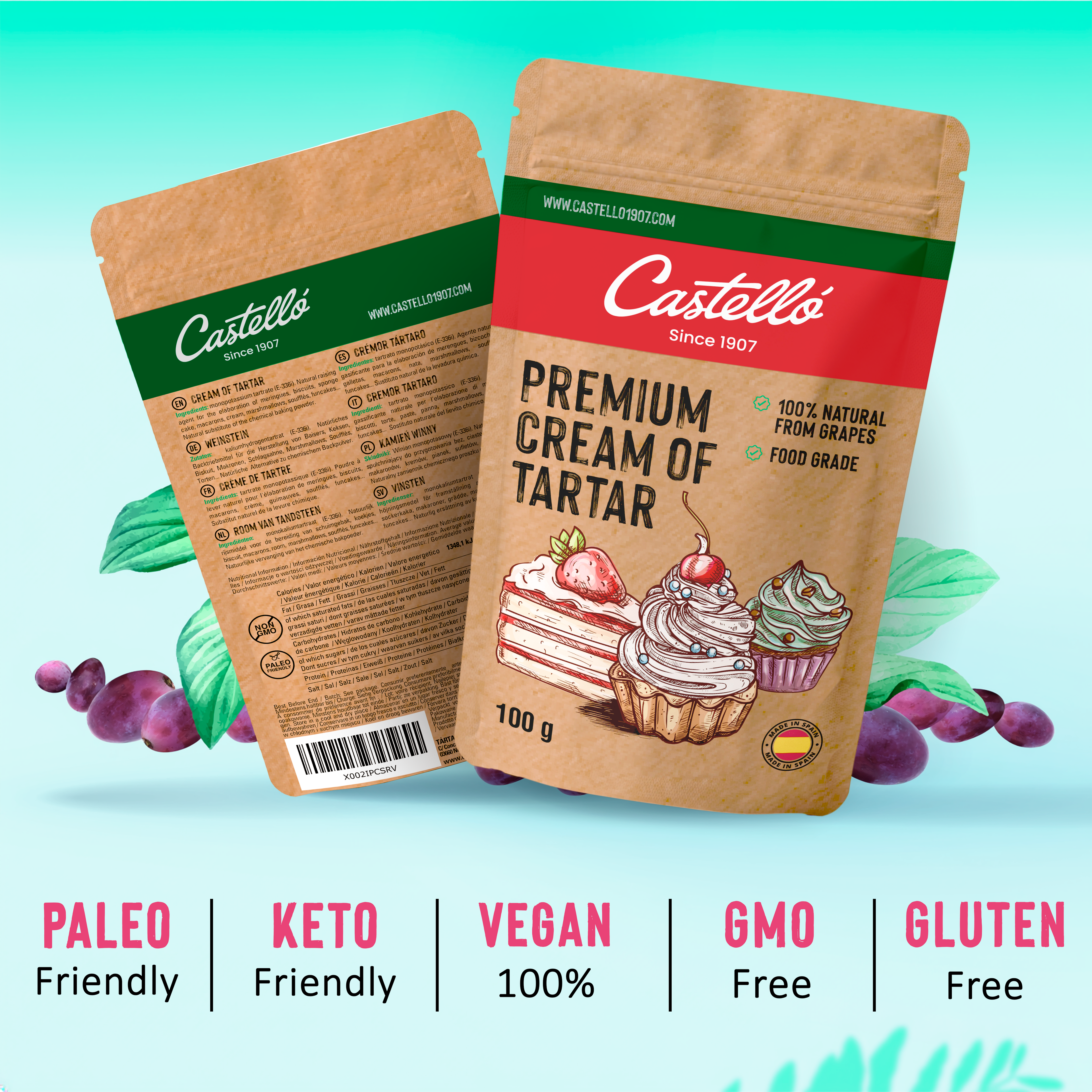 Cremor Tártaro 100 g (Formato Doypack) - Sustituto Natural de la Levadura Química