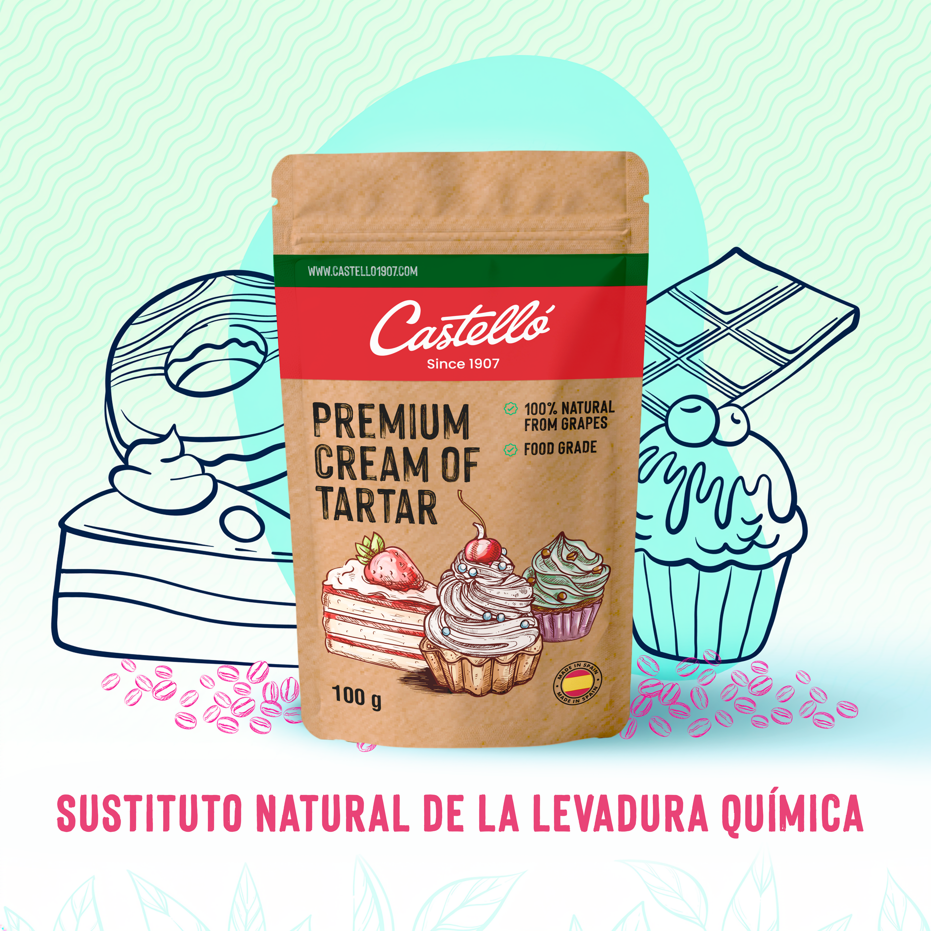 Cremor Tártaro 100 g (Formato Doypack) - Sustituto Natural de la Levadura Química
