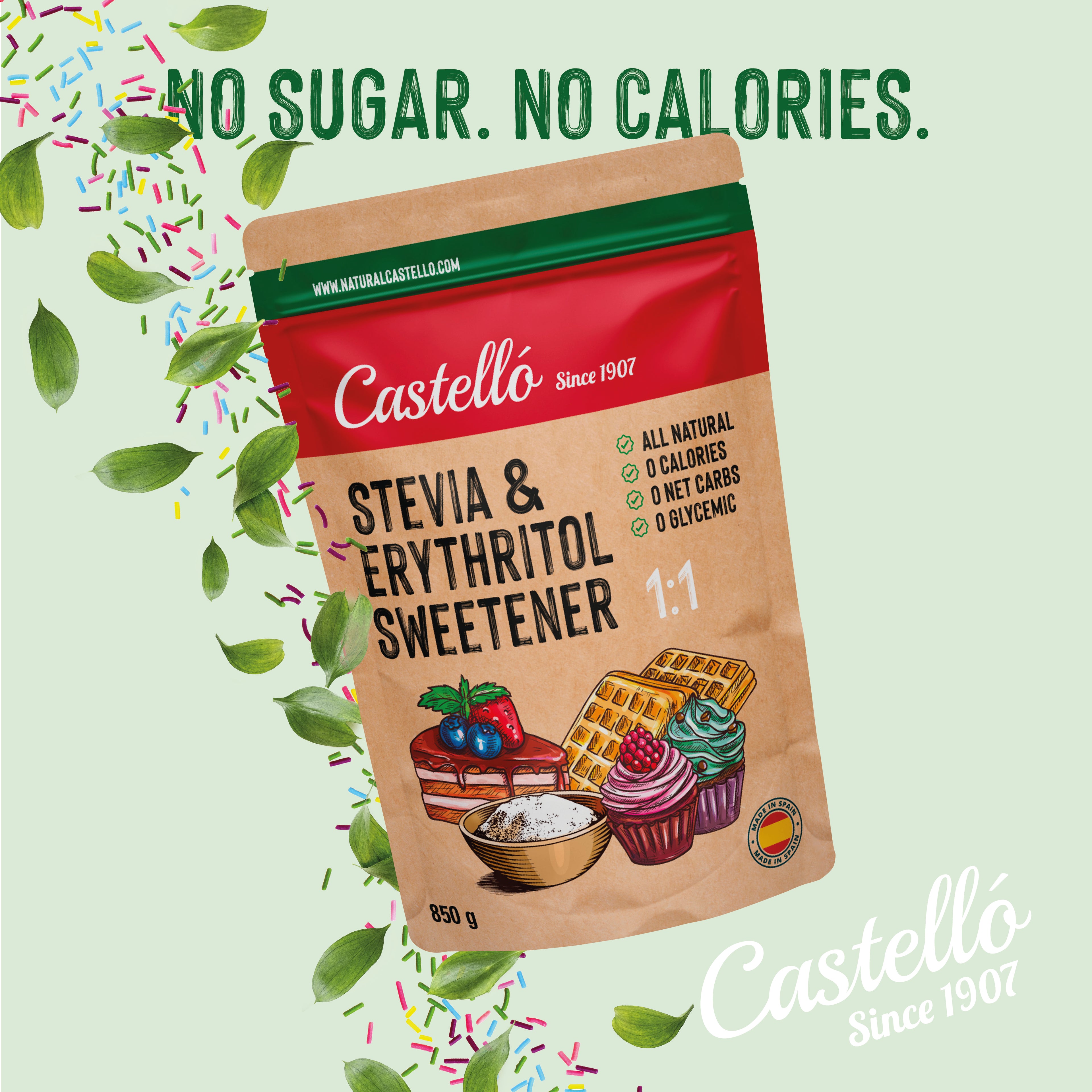 Stevia + Eritritol 1:1 (850 g) - Sustitución Directa y Natural