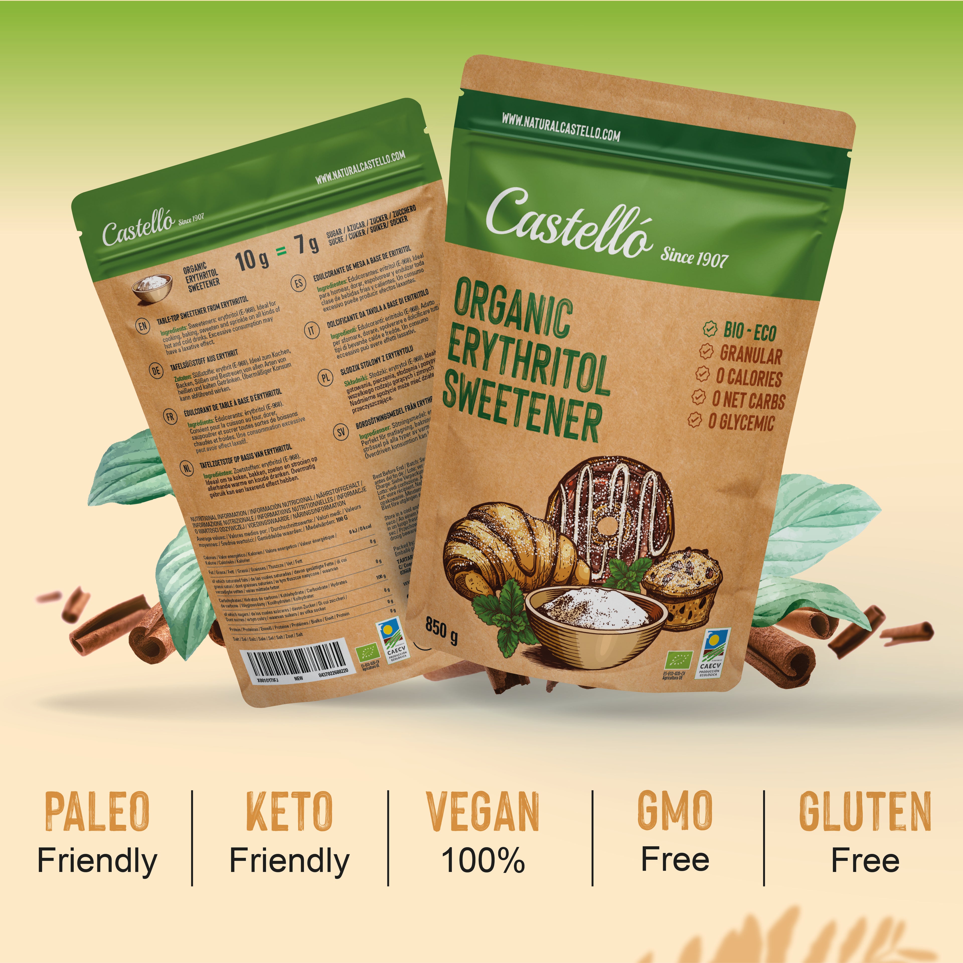 Eritritol Orgánico 850g - Dulzor Bio y 0% Calorías
