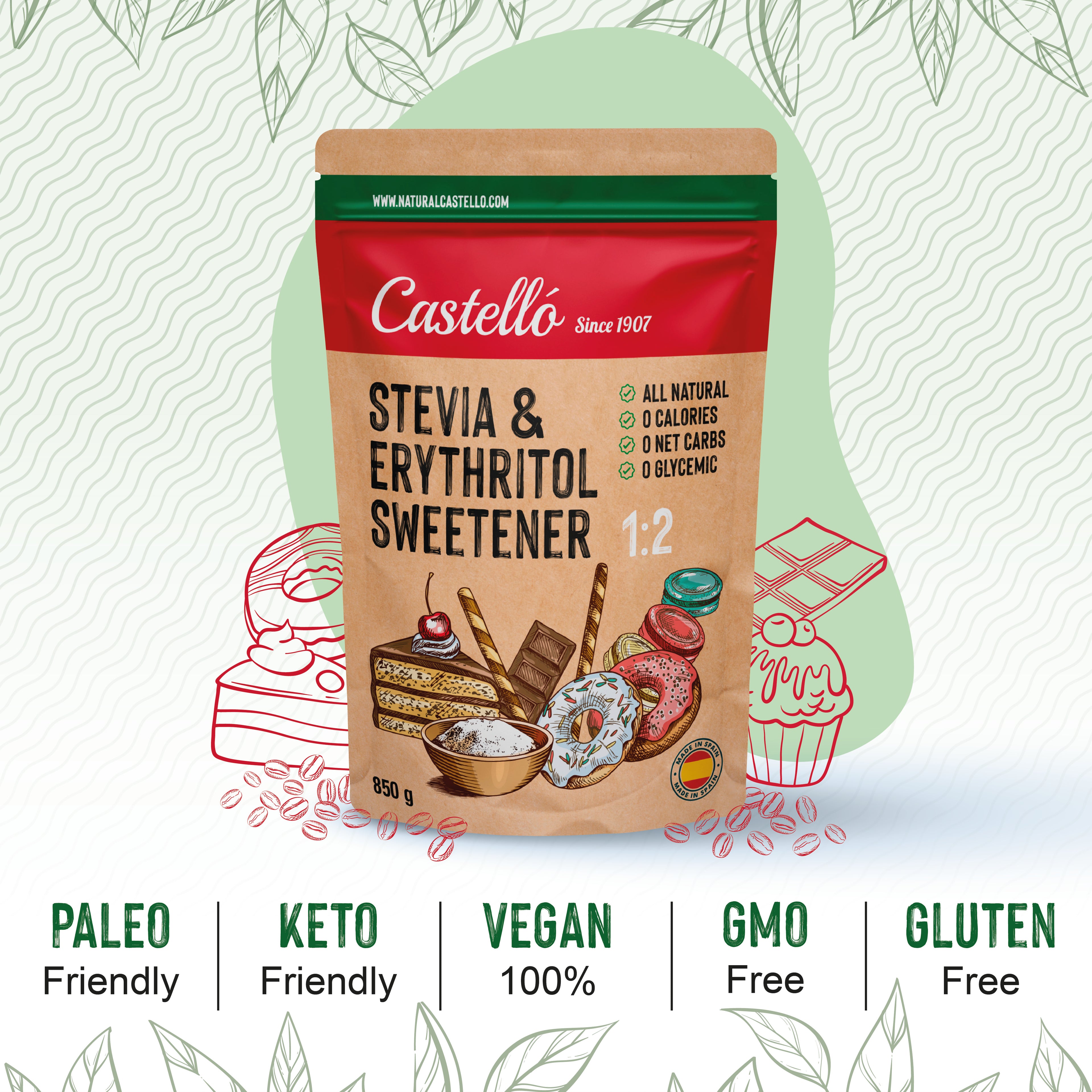 Stevia + Eritritol 1:2 (850 g) - Dulzor Natural Equilibrado