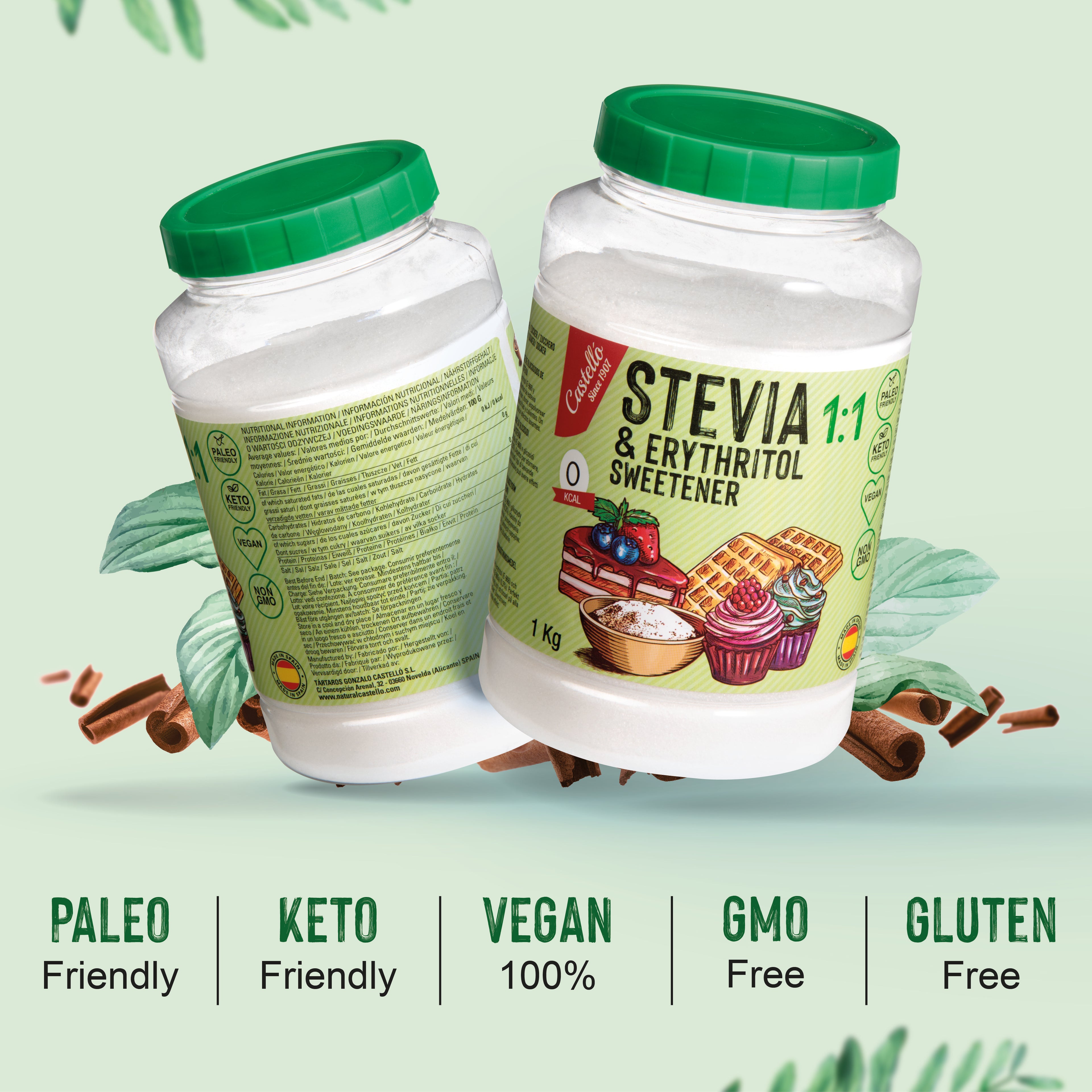 Stevia + Eritritol 1:1 (1kg) - Sustitución Directa y Natural