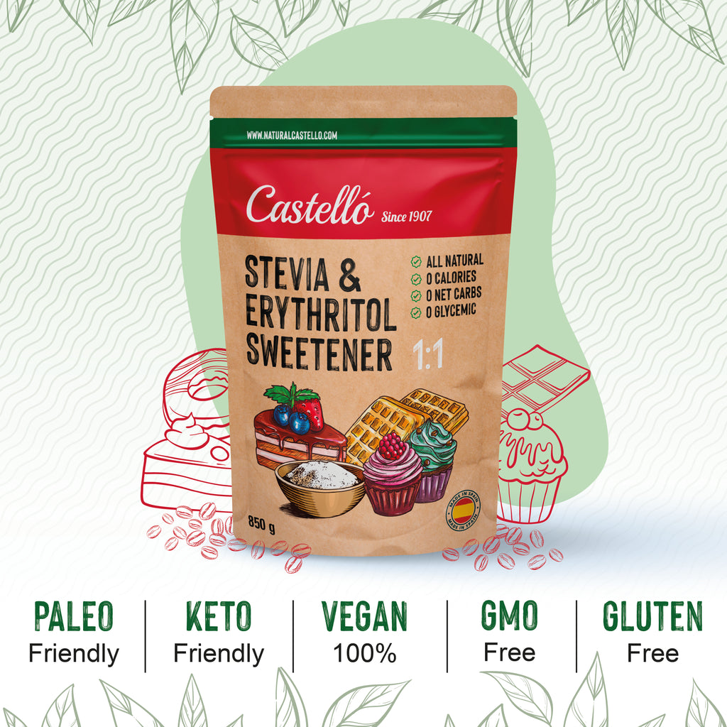 Stevia + Eritritol 1:1 (850 g) - Sustitución Directa y Natural