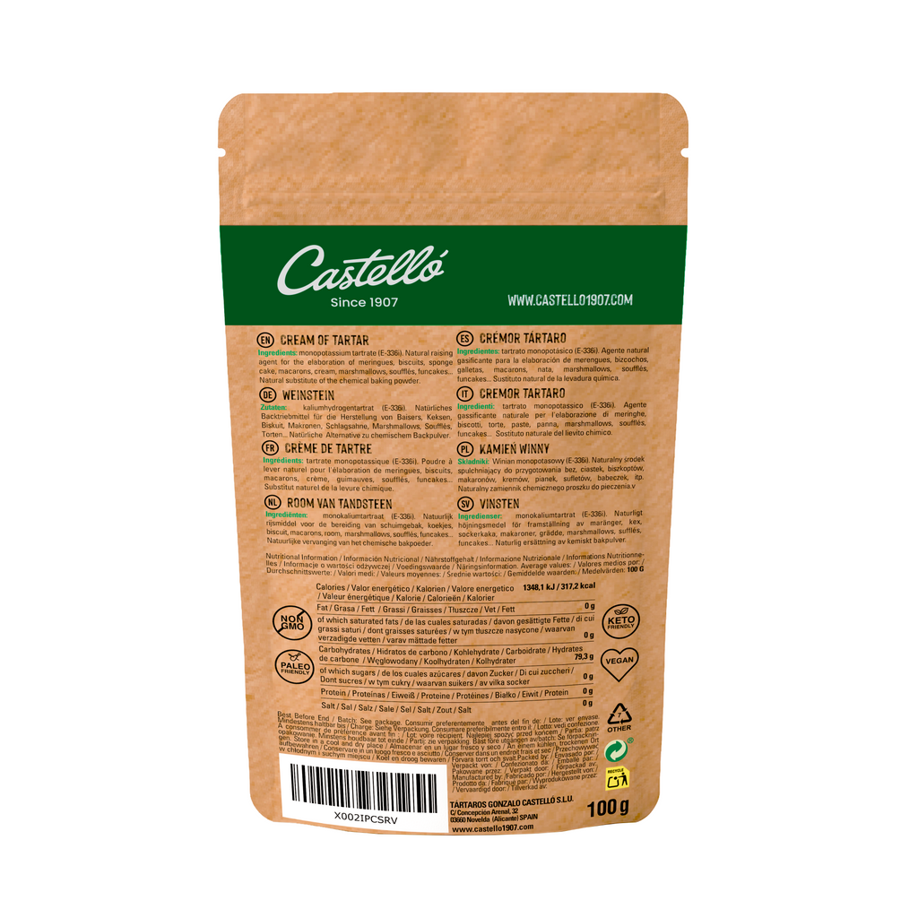 Cremor Tártaro 100 g (Formato Doypack) - Sustituto Natural de la Levadura Química