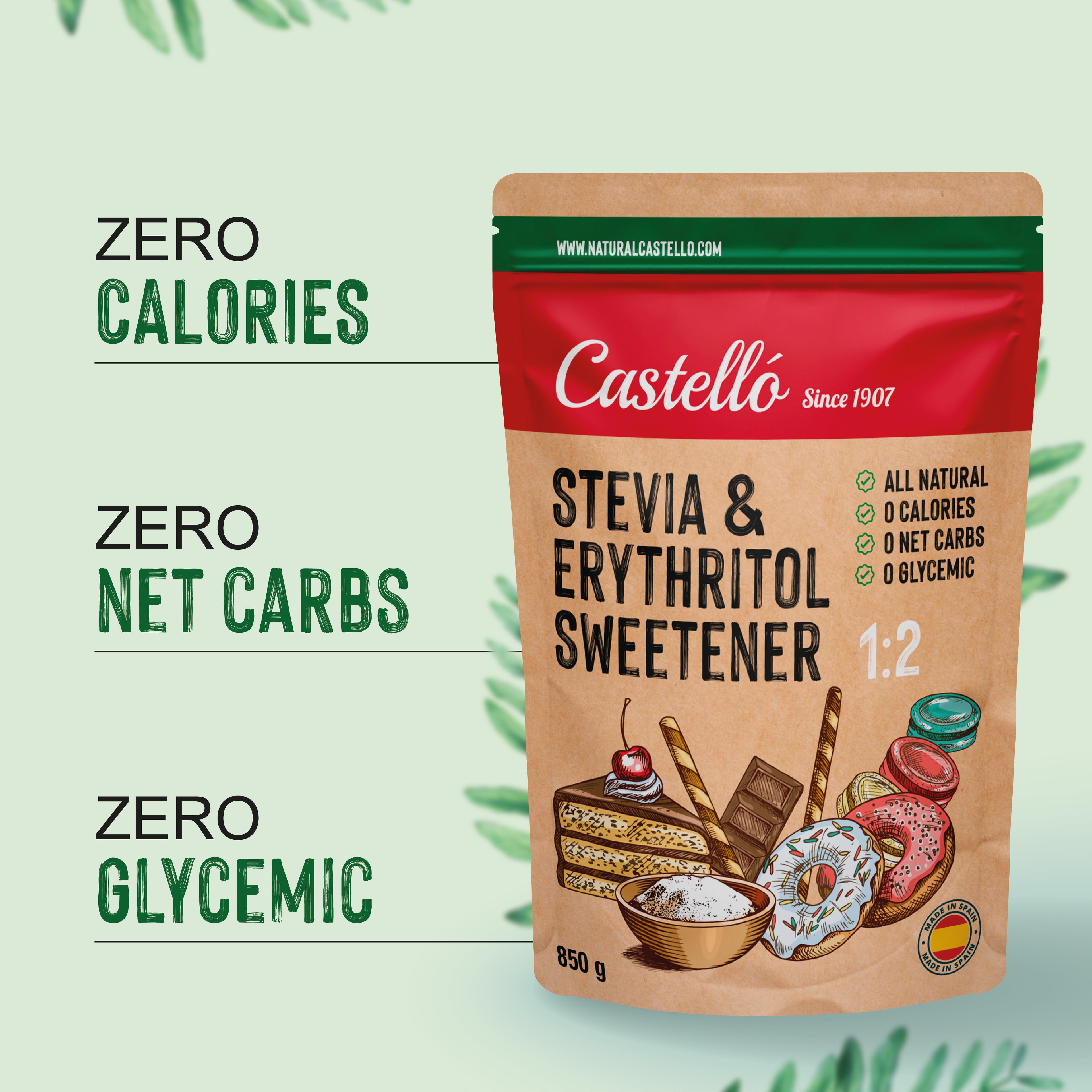 Stevia + Eritritol 1:2 (850 g) - Dulzor Natural Equilibrado